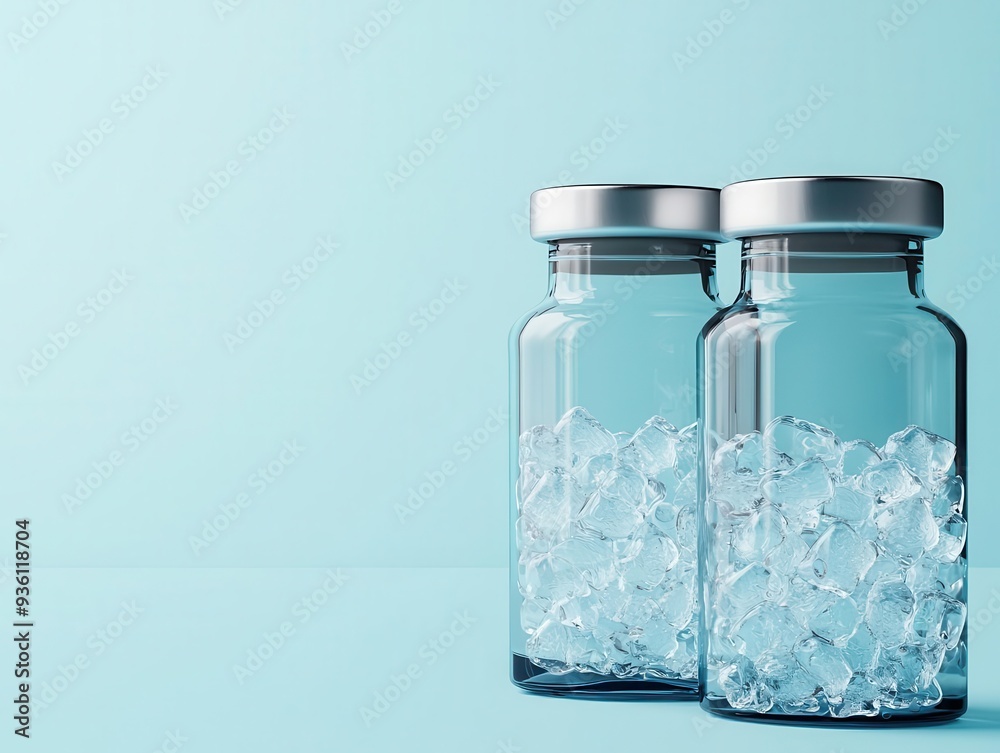 Vaccine storage in cold environment, frost effect, 3D illustration