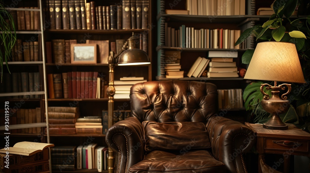 big sofa infront of a bookshelf in library, for education big sofa infront of a bookshelf in library, for education