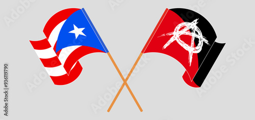 Crossed and waving flags of Puerto Rico and Anarchy