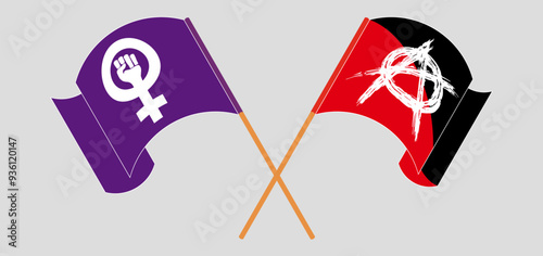 Crossed and waving flags of Feminism and Anarchy