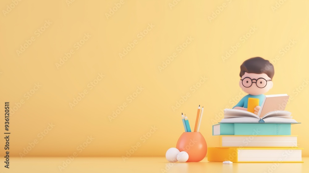 Exam preparation, students focused on studying, 3D illustration Exam preparation, students focused on studying, 3D illustration