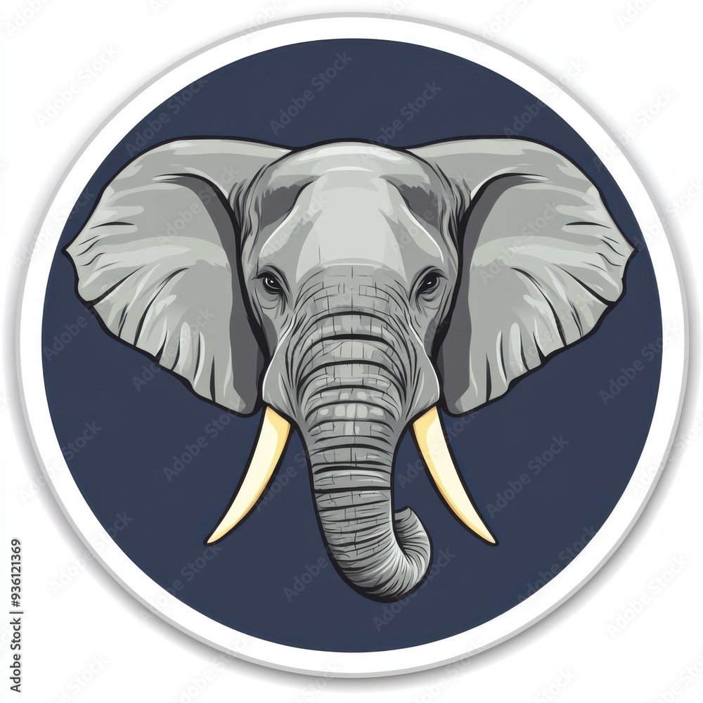 Sticker of an elephant's head in circle shape, flat vector illustration, on white background, digital sticker, clipart Sticker of an elephant's head in circle shape, flat vector illustration, on white background, digital sticker, clipart