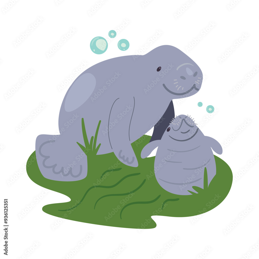 mother and cub of seacow mother and cub of seacow
