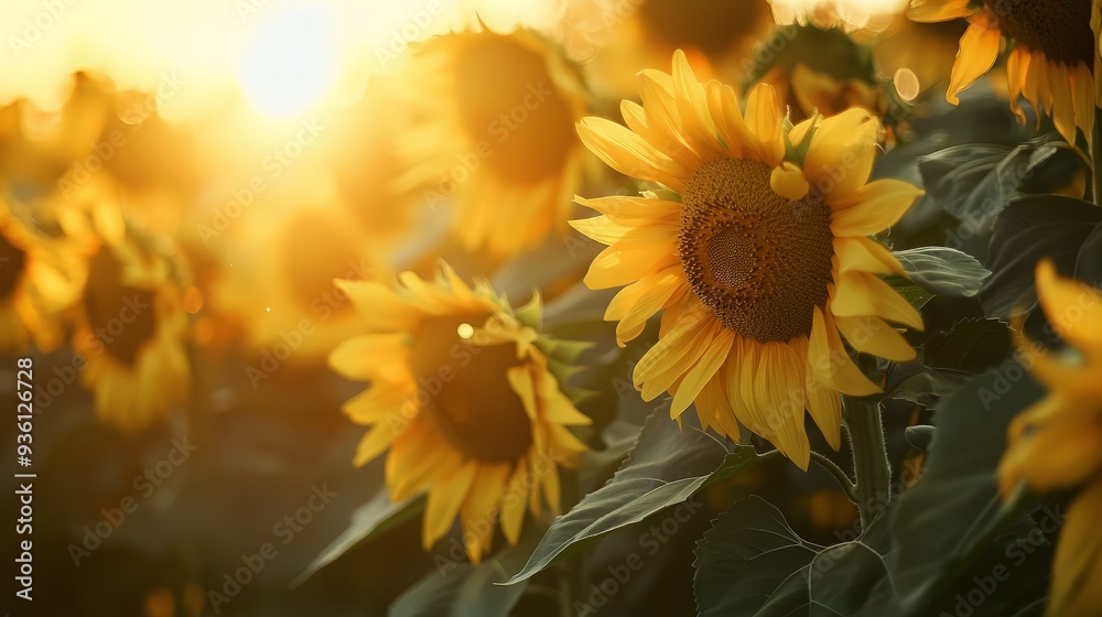 Naklejka premium Sunflowers in Golden Hour