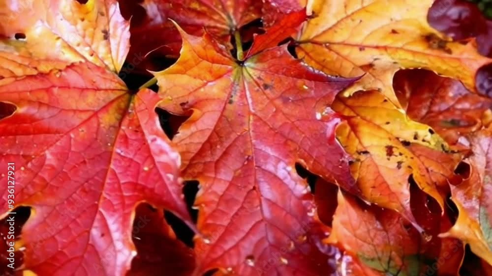 Red and orange maple leaves in autumn with a colorful fall background Red and orange maple leaves in autumn with a colorful fall background
