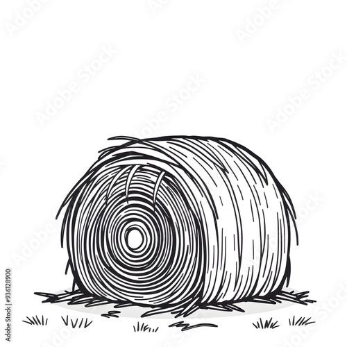 Hay bale cartoon style icon illustration on white background. Generative AI