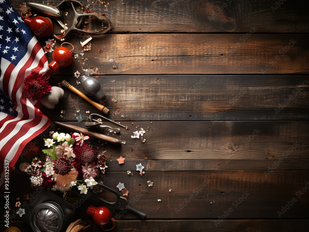 Naklejka premium AttractiveFireworks and decor for independence day