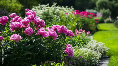 Wallpaper Mural Pink Peony Flowers in a Lush Garden Torontodigital.ca