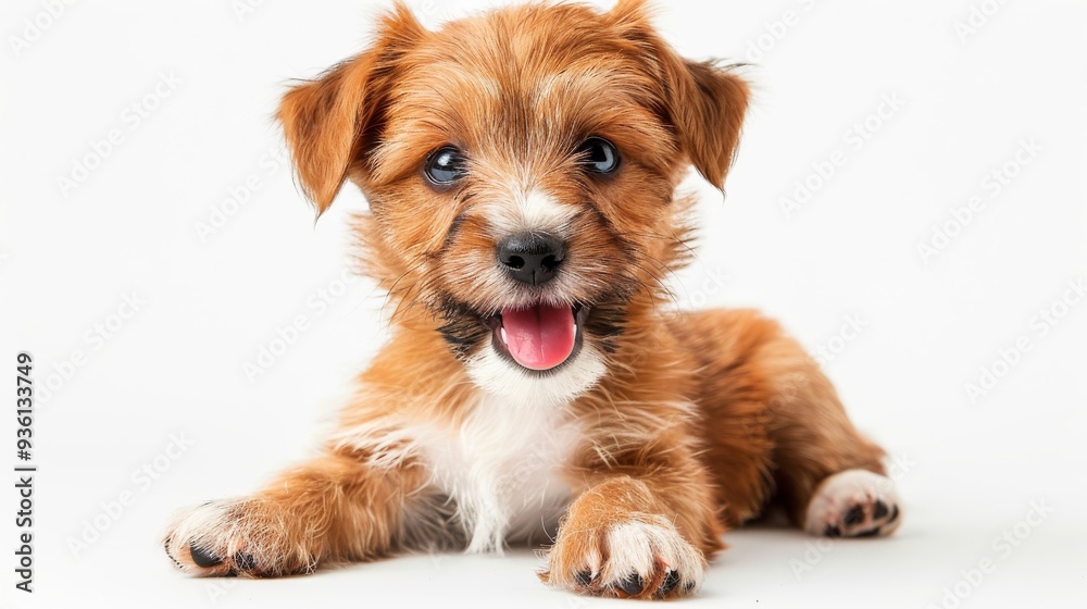 Welsh puppy sitting with a joyful wink, panting on a white backdrop Welsh puppy sitting with a joyful wink, panting on a white backdrop