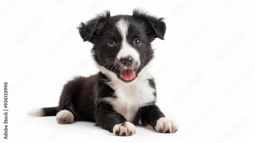 Welsh puppy sitting with a joyful wink, panting on a white backdrop Welsh puppy sitting with a joyful wink, panting on a white backdrop