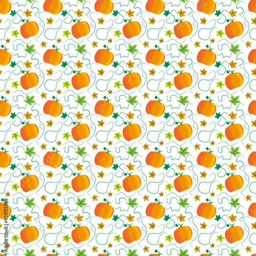 Beautiful seamless background with pumpkins and a vine with leaves