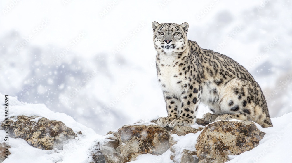 Snow Leopard in a Snowy Mountain Landscape Snow Leopard in a Snowy Mountain Landscape