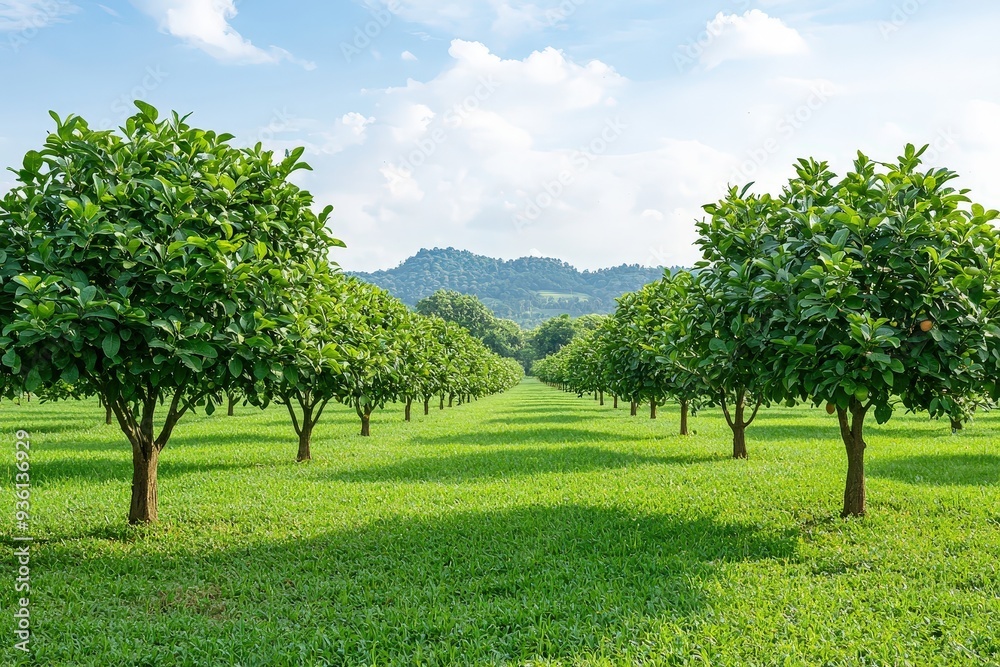 Guava trees in an orchard, showcasing lush greenery and ripe guavas ready for harvest.
