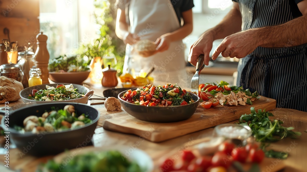 Family preparing a healthy meal together, generational health and happiness, cooking with love Family preparing a healthy meal together, generational health and happiness, cooking with love