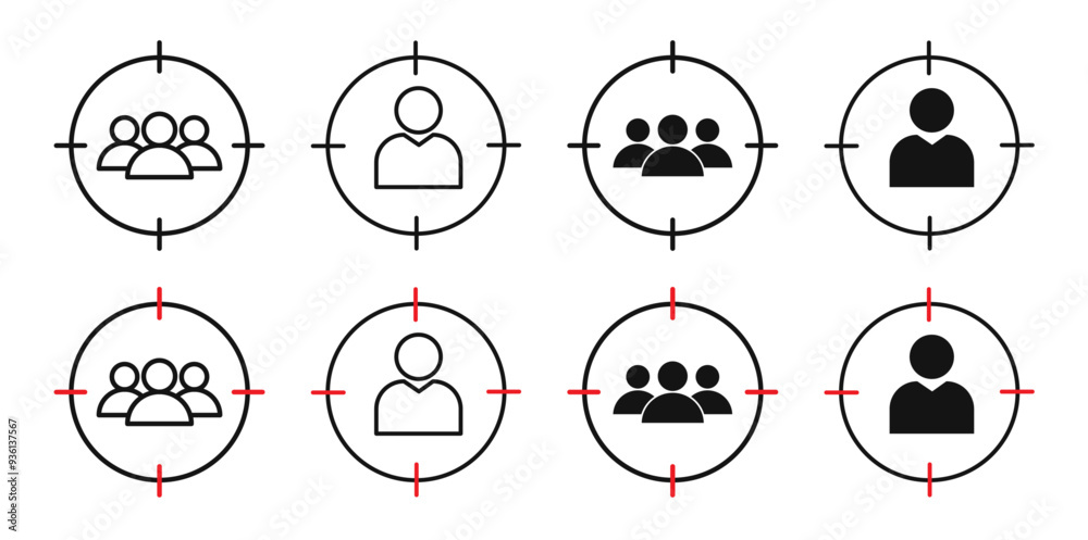 Customer Focus icon set. Target audience vector symbol. Client, customer, or consumer-centric marketing optimization sign, ideal for mobile app and website UI design Customer Focus icon set. Target audience vector symbol. Client, customer, or consumer-centric marketing optimization sign, ideal for mobile app and website UI design