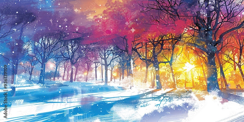 sunset in the forest