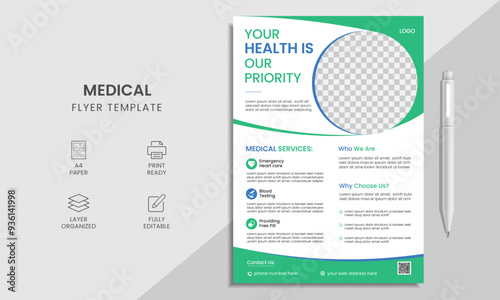 Medical healthcare flyer template design, hospital leaflet, poster, brochure design template