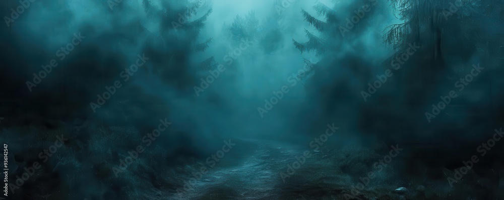 Spooky fog rolling in over a dark forest, obscuring the path and creating a sense of mystery, Mysterious, Cool Tones, Atmospheric Spooky fog rolling in over a dark forest, obscuring the path and creating a sense of mystery, Mysterious, Cool Tones, Atmospheric