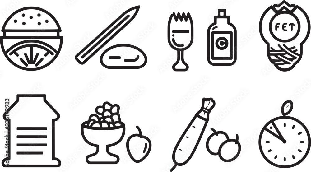  A simple vector icon set featuring a balanced nutrition, micronutrients, diet tracking, and nutrition facts