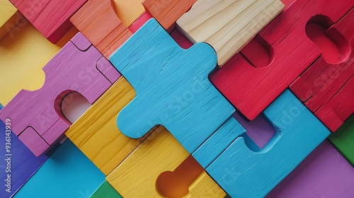 Colorful wooden pieces of a logic puzzle isolated on colorful background