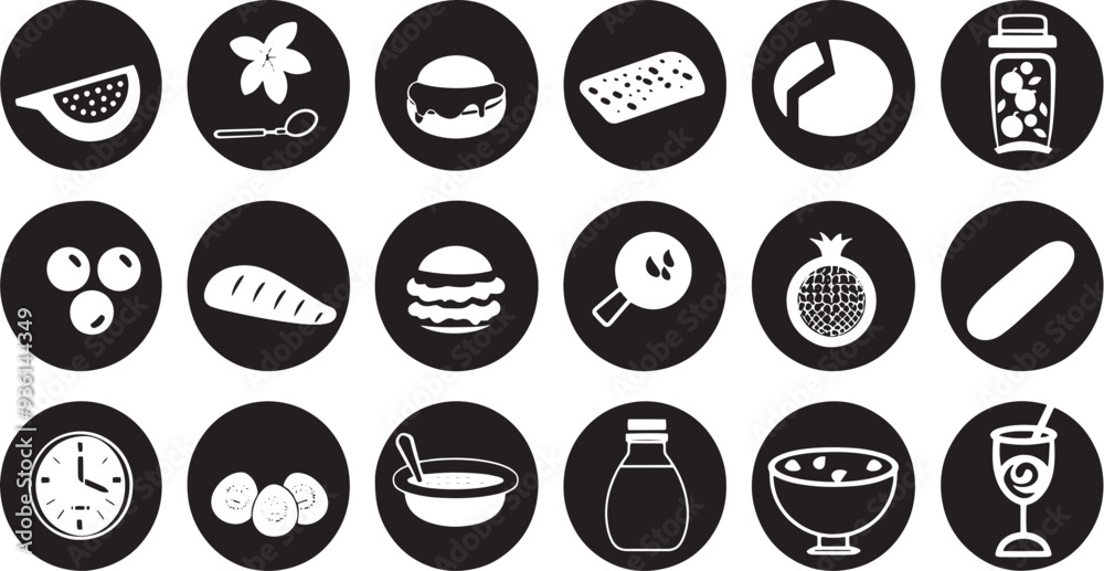 A simple vector icon set featuring a balanced nutrition, micronutrients, diet tracking, and nutrition facts A simple vector icon set featuring a balanced nutrition, micronutrients, diet tracking, and nutrition facts