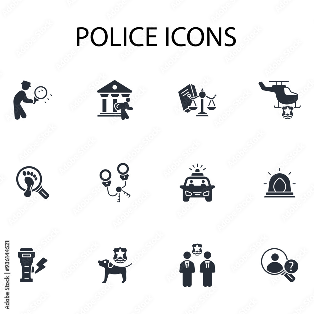 Police icon set.vector.Editable stroke.linear style sign for use web design,logo.Symbol illustration. Police icon set.vector.Editable stroke.linear style sign for use web design,logo.Symbol illustration.
