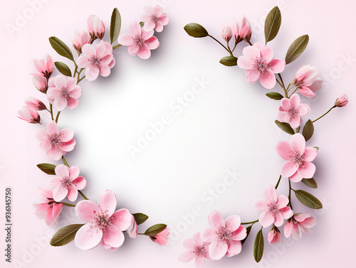 Eyecatching Flower wreath of pink chrysanthemums on white background