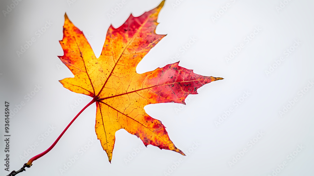 Fototapeta premium Single leaf on a twig against a white backdrop