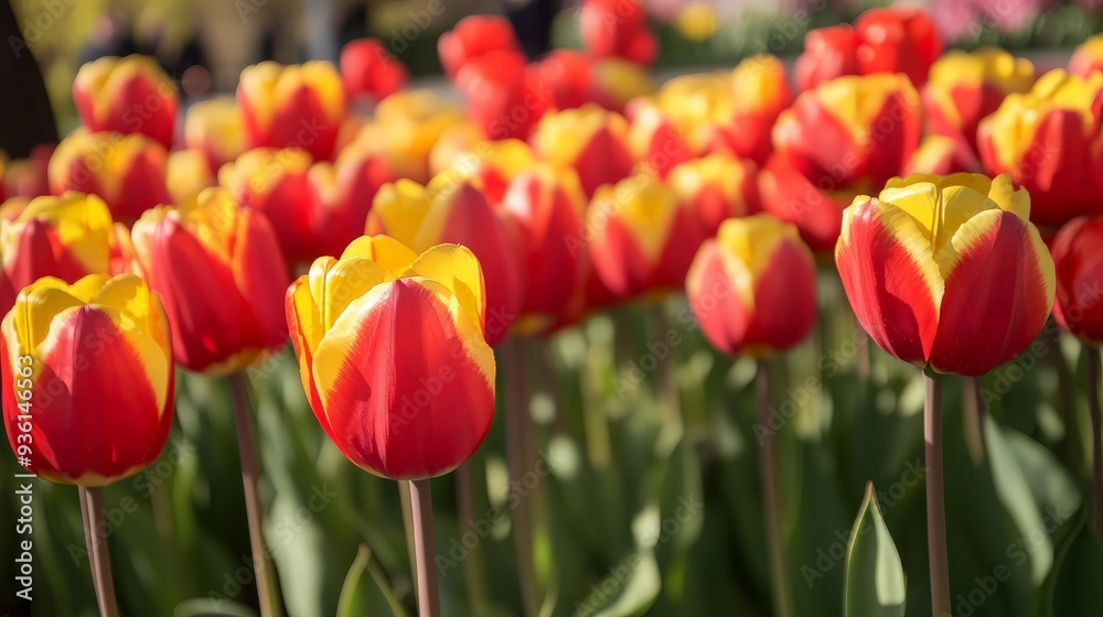 Red and Yellow Tulips in a Garden Red and Yellow Tulips in a Garden