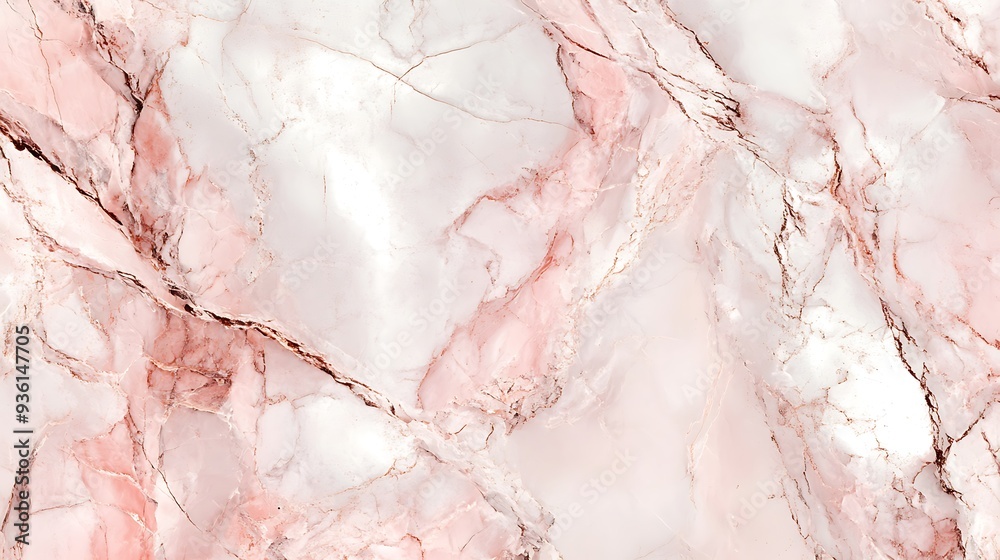 A close up image of a pink and white marble surface with veins. A close up image of a pink and white marble surface with veins.