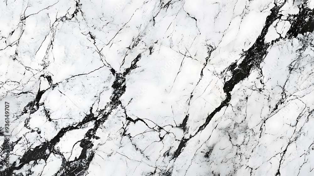 A close-up shot of white marble with black veins. A close-up shot of white marble with black veins.