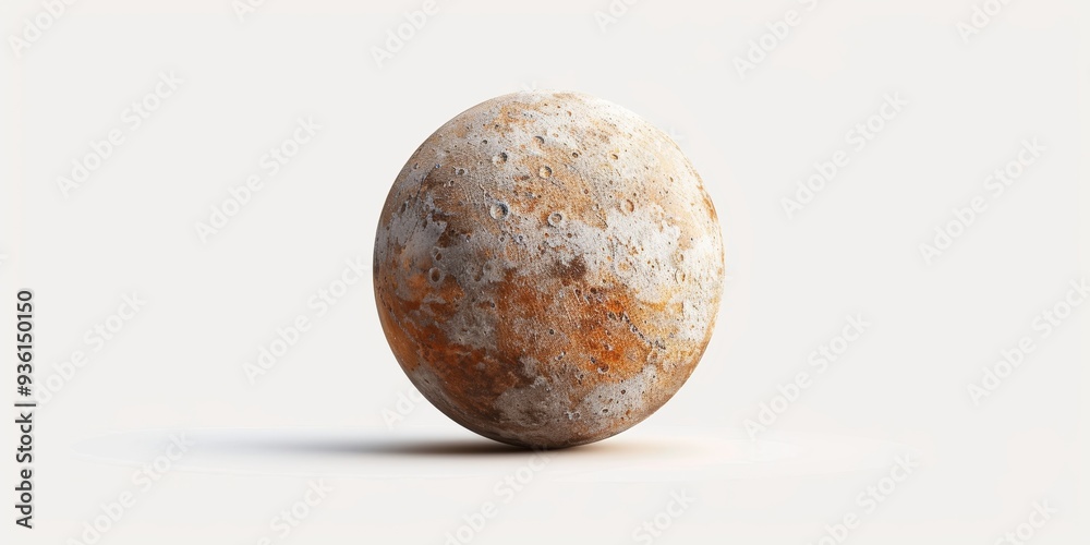 Fototapeta premium 3D single icon of a planet with a cratered surface, representing cosmic exploration, isolated on a white background