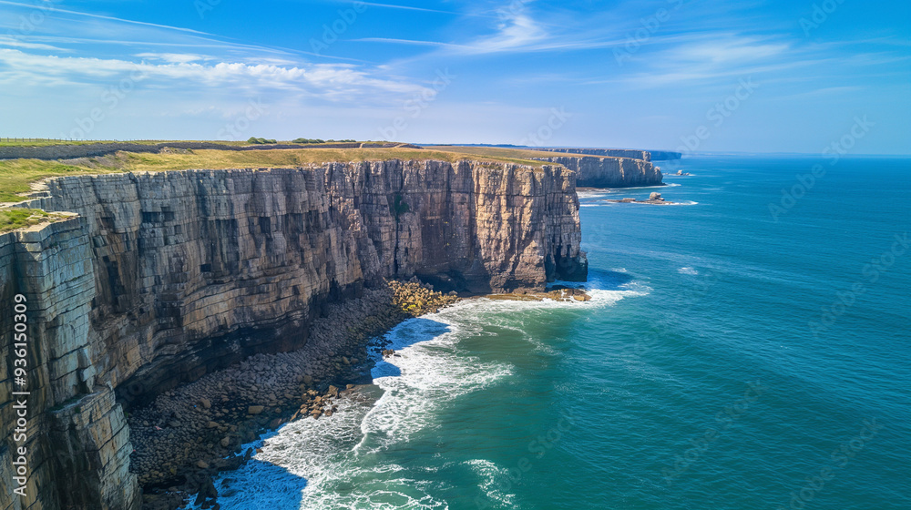 Magnificent cliffs next to the ocean, huge waves, perfect travel wallpaper Magnificent cliffs next to the ocean, huge waves, perfect travel wallpaper