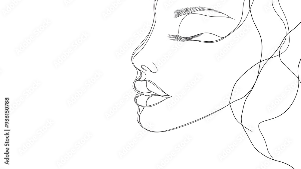 Minimalist female face, continuous line, artistic sketch Minimalist female face, continuous line, artistic sketch