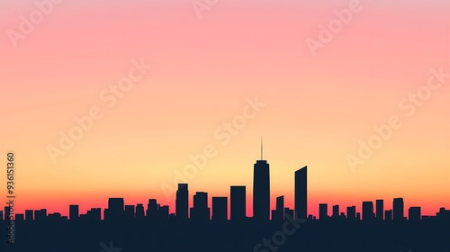 Minimalist skyline, sunset hues, urban silhouette