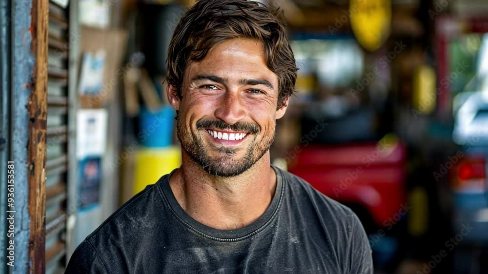 Portraits of a young, rugged mechanic in a workshop setting, exuding confidence and charisma with a relaxed, authentic vibe. Portraits of a young, rugged mechanic in a workshop setting, exuding confidence and charisma with a relaxed, authentic vibe.