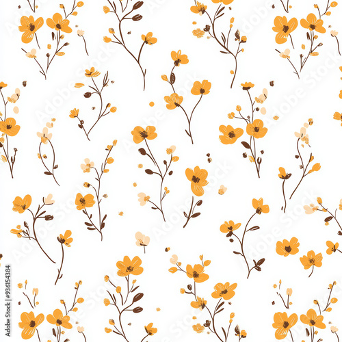 Seamless, Floral pattern, Hand-drawn flowers, Pastel colors, Minimalist design, Cute flowers, Soft colors, Simple drawing, White background, Negative space, Decorative design, Vector pattern