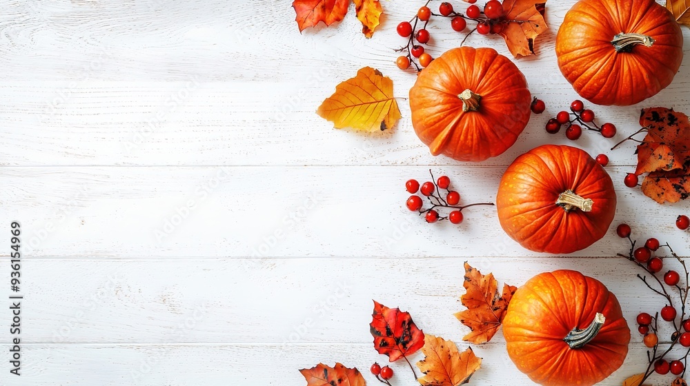 autumn leaves and pumpkins on white wooden table with space for text, halloween and thanksgiving concept autumn leaves and pumpkins on white wooden table with space for text, halloween and thanksgiving concept