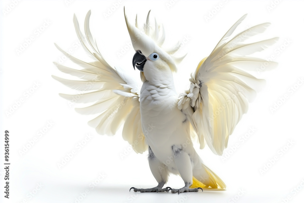 Fototapeta premium Isolated cockatoo showing its crest against a white backdrop