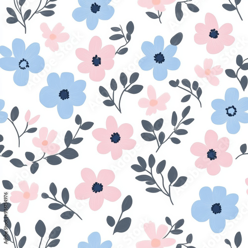 Wallpaper Mural Seamless, Floral pattern, Hand-drawn flowers, Pastel colors, Minimalist design, Cute flowers, Soft colors, Simple drawing, White background, Negative space, Decorative design, Vector pattern Torontodigital.ca
