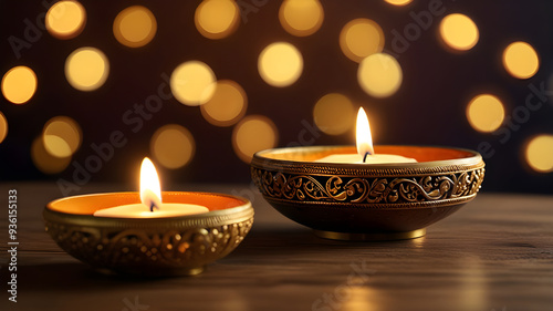 Diwali lamp element. Diwali Celebration Lighting a Sparkler Alongside Traditional Diya Oil Lamp.