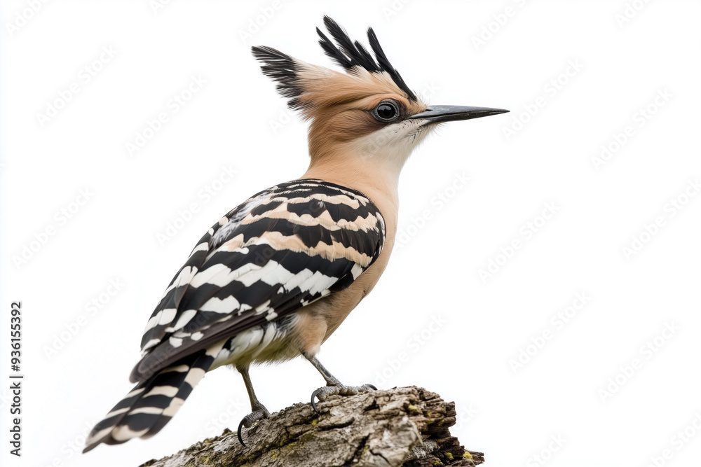Hoopoe perched on branch isolated on white Hoopoe perched on branch isolated on white