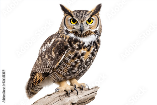 Wallpaper Mural Great horned owl in profile, isolated on white background Torontodigital.ca
