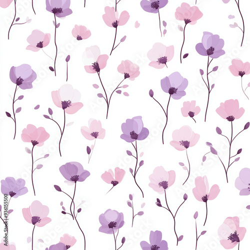 Wallpaper Mural Seamless, Floral pattern, Hand-drawn flowers, Pastel colors, Minimalist design, Cute flowers, Soft colors, Simple drawing, White background, Negative space, Decorative design, Vector pattern Torontodigital.ca