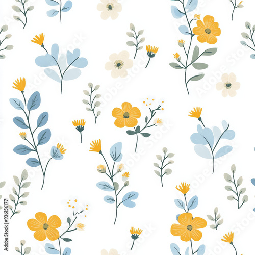 Wallpaper Mural Seamless, Floral pattern, Hand-drawn flowers, Pastel colors, Minimalist design, Cute flowers, Soft colors, Simple drawing, White background, Negative space, Decorative design, Vector pattern Torontodigital.ca