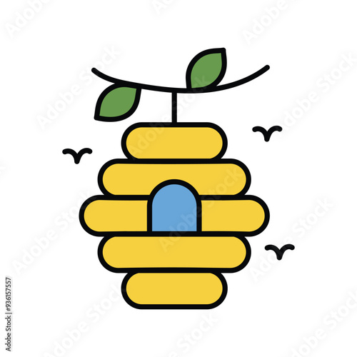 bee hive lineal color icon vector stock illustration