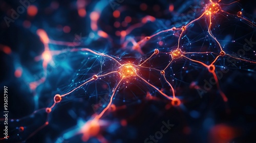 Abstract representation of interconnected neurons with glowing nodes, illustrating neural networks and technology concepts.