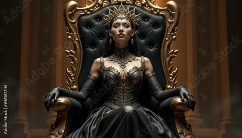 Queen on Gold Throne with Dragon-Serpent Design with dark theme