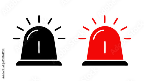 Vector icons of alarm flashers in red and black, representing emergency alerts, warnings, and security systems. Ideal for use in safety, security, and emergency response designs.