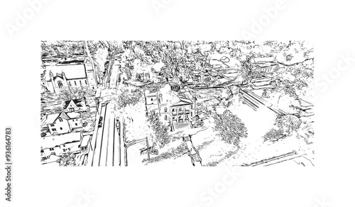 Print Building view with landmark of Stillwater is the city in USA. Hand drawn sketch illustration in vector.